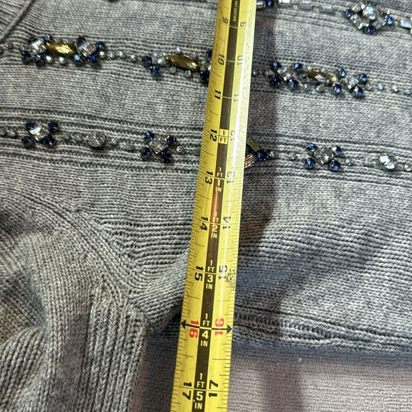 Tory Burch - Grey Knit Sweater w/ Rhinestone & Blue Gem Embellishments - Picture 13 of 15